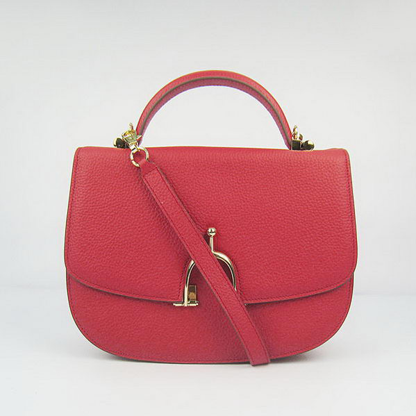 H8088 Hermes Stirrup Borsa a tracolla in pelle di vitello rosso oro